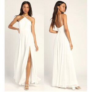 LULUS Absolutely Breathtaking Halter Gown in Cream Size Small